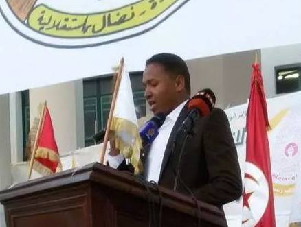 الحسن ولد بدو الأمين العام للاتحاد الوطني لطلبة موريتانيا خلال كلمته في الحفل الافتتاحي للمؤتمر الطلابي بتونس 