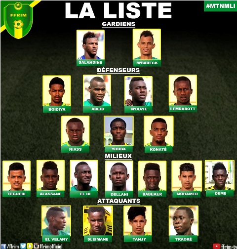 لائحة لاعبي منتخب موريتانيا للناشئين، والذي سيواجهون مالي يوم غد الجمعة بنواكشوط
